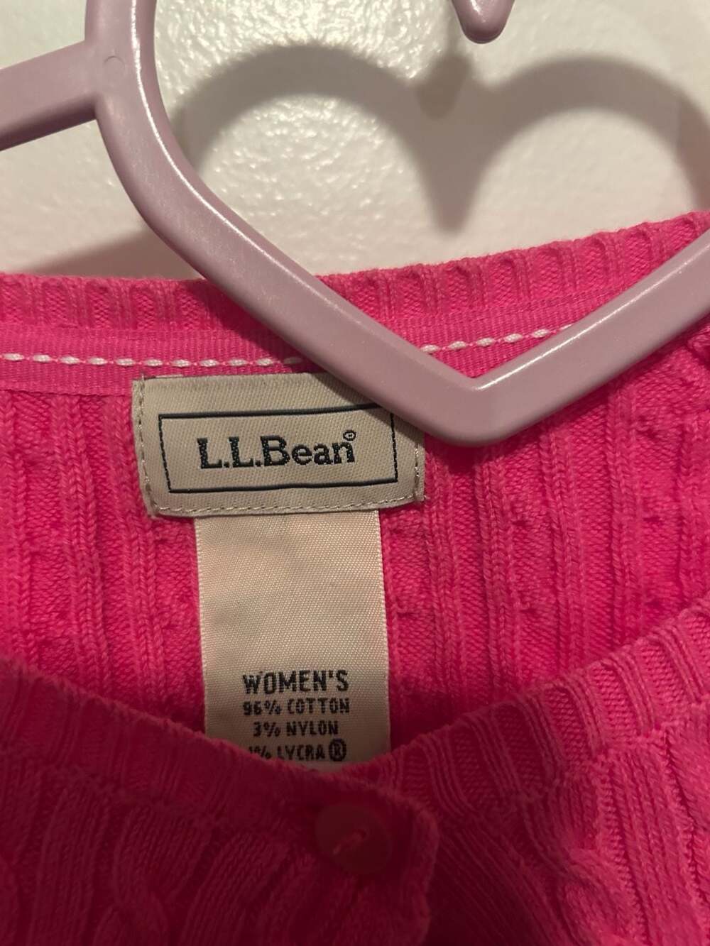 L.L.Bean Women's Cotton Cable Knit Button-Front Cardigan Sweater, Pink - Picture 2 of 5